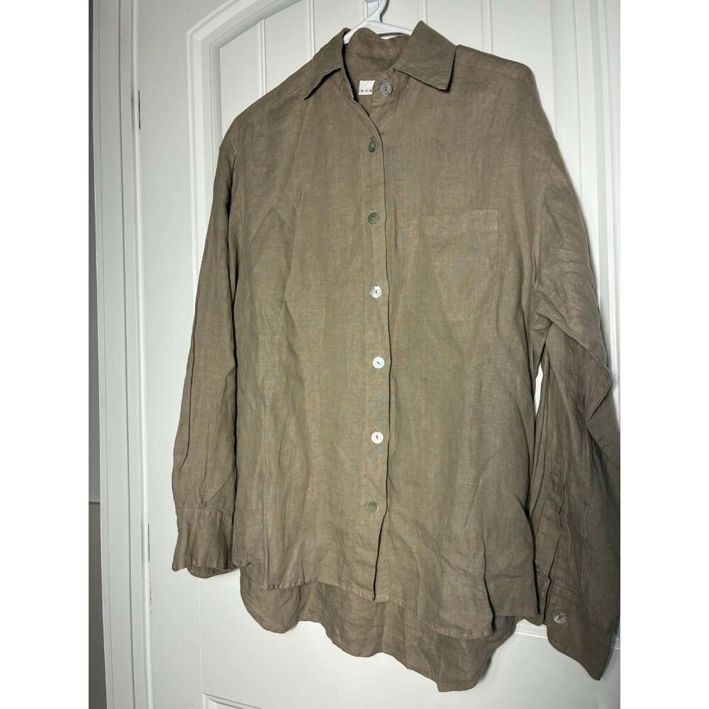 Bryn Walker Ladies 100% Linen Long Sleeve Button Down Green